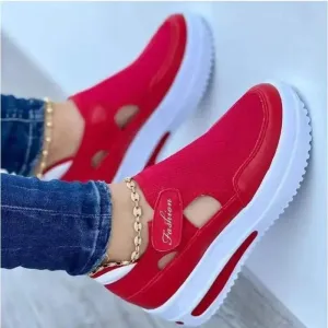 Large  summer  breathable women's casual shoes with thick sole  sloping heel hollowed out low