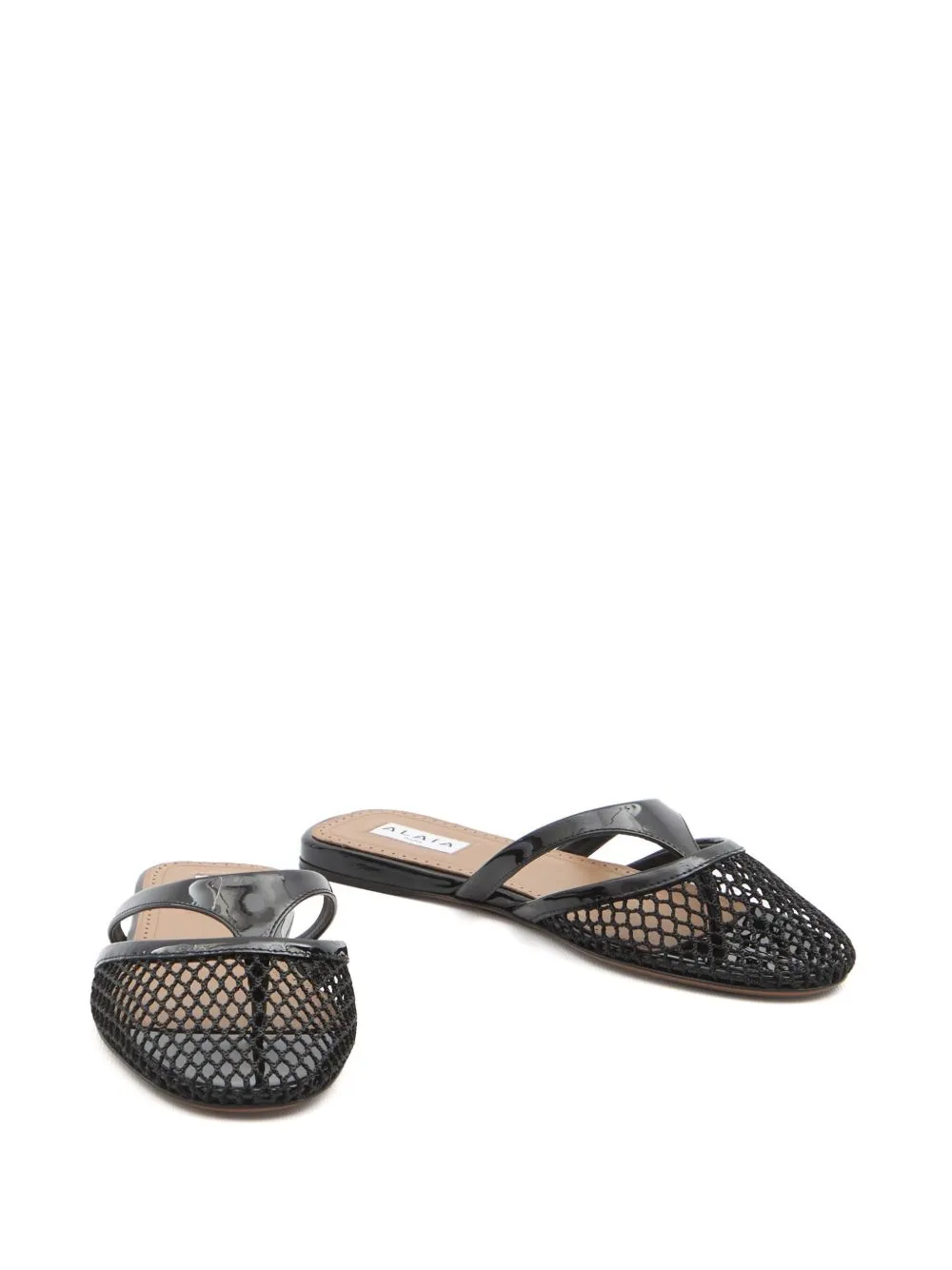 Leather and net mule sandals