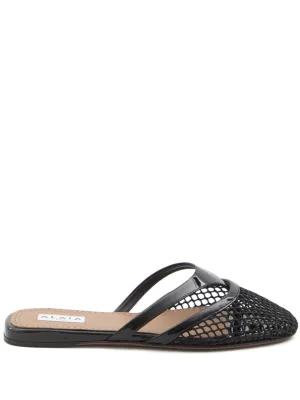 Leather and net mule sandals
