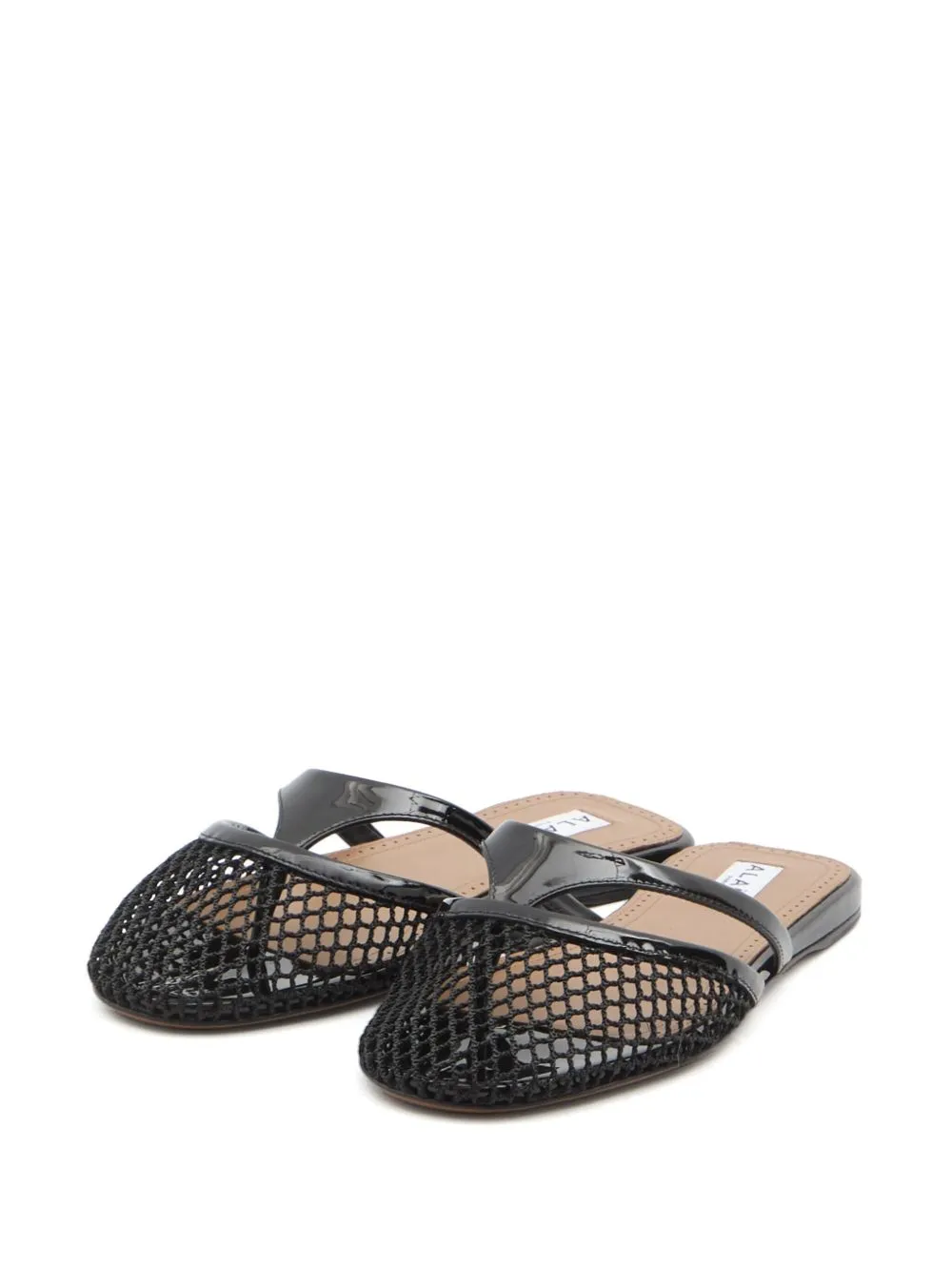 Leather and net mule sandals