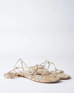 leather strings flat sandal - silver