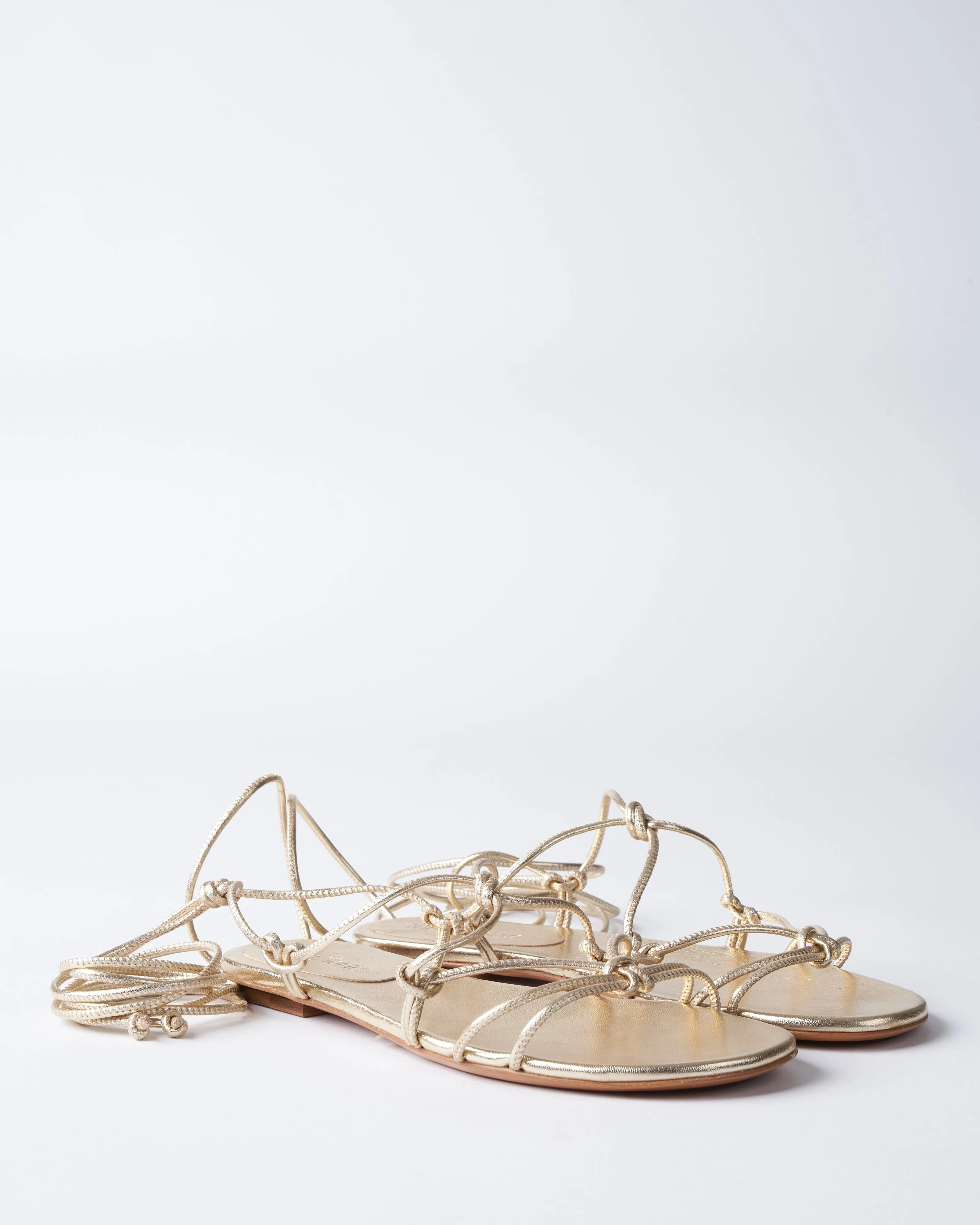 leather strings flat sandal - silver