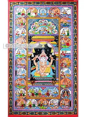 Lord Ganesh Canvas Pattachitra with Story