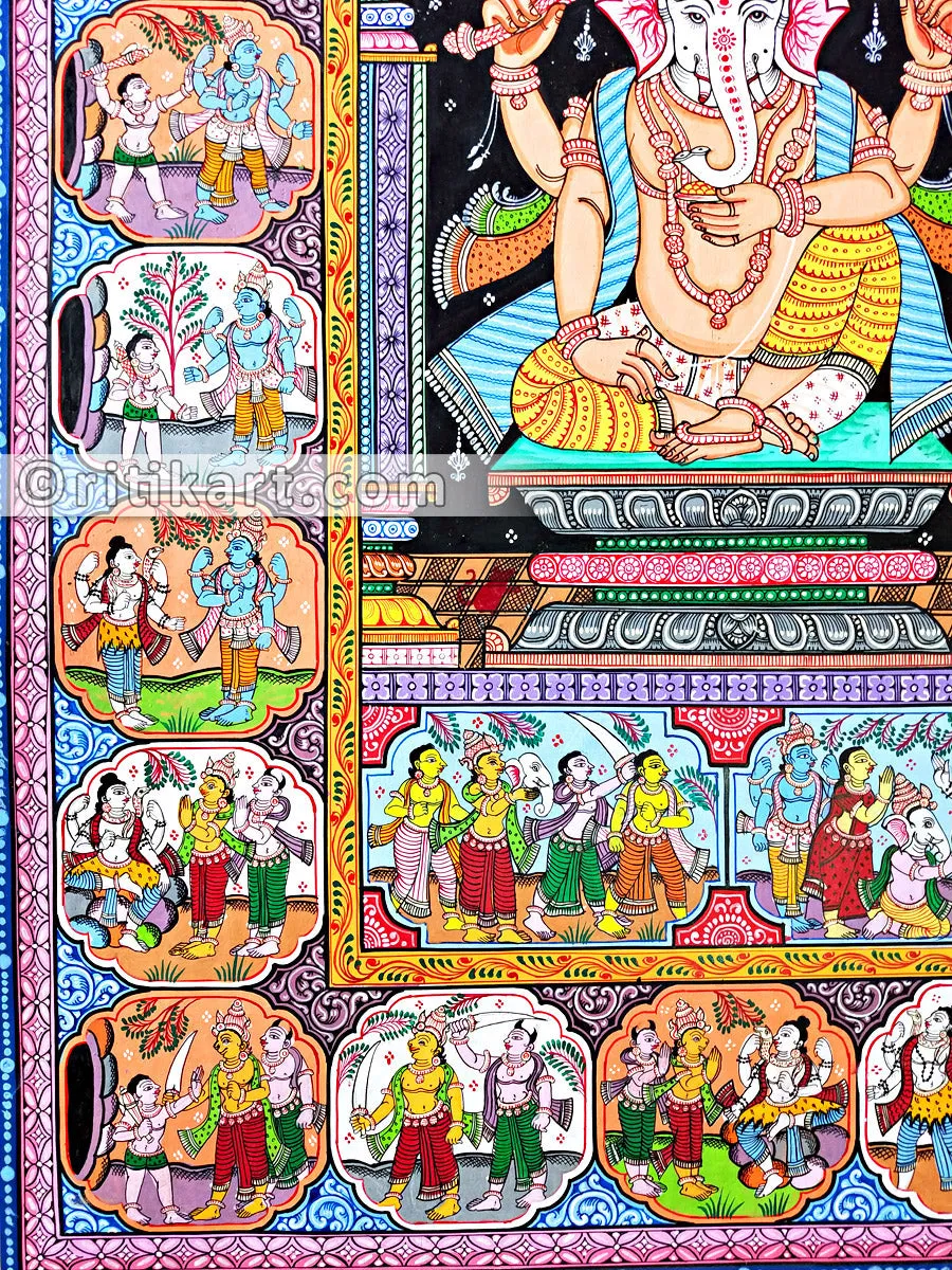 Lord Ganesh Canvas Pattachitra with Story