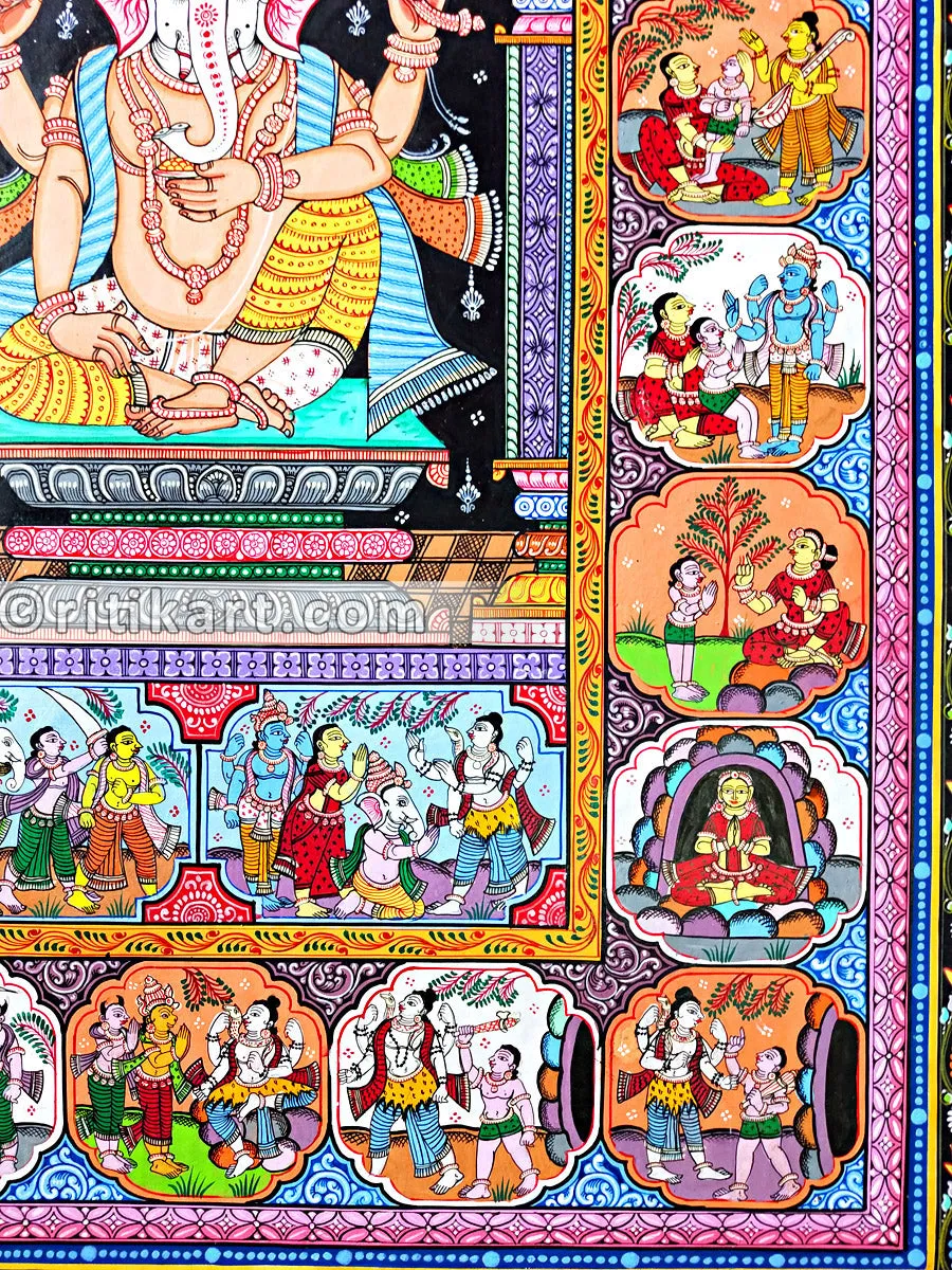 Lord Ganesh Canvas Pattachitra with Story