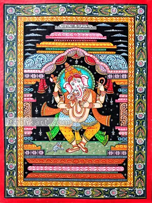 Lord Ganesh Dancing Posture Canvas Pattachitra