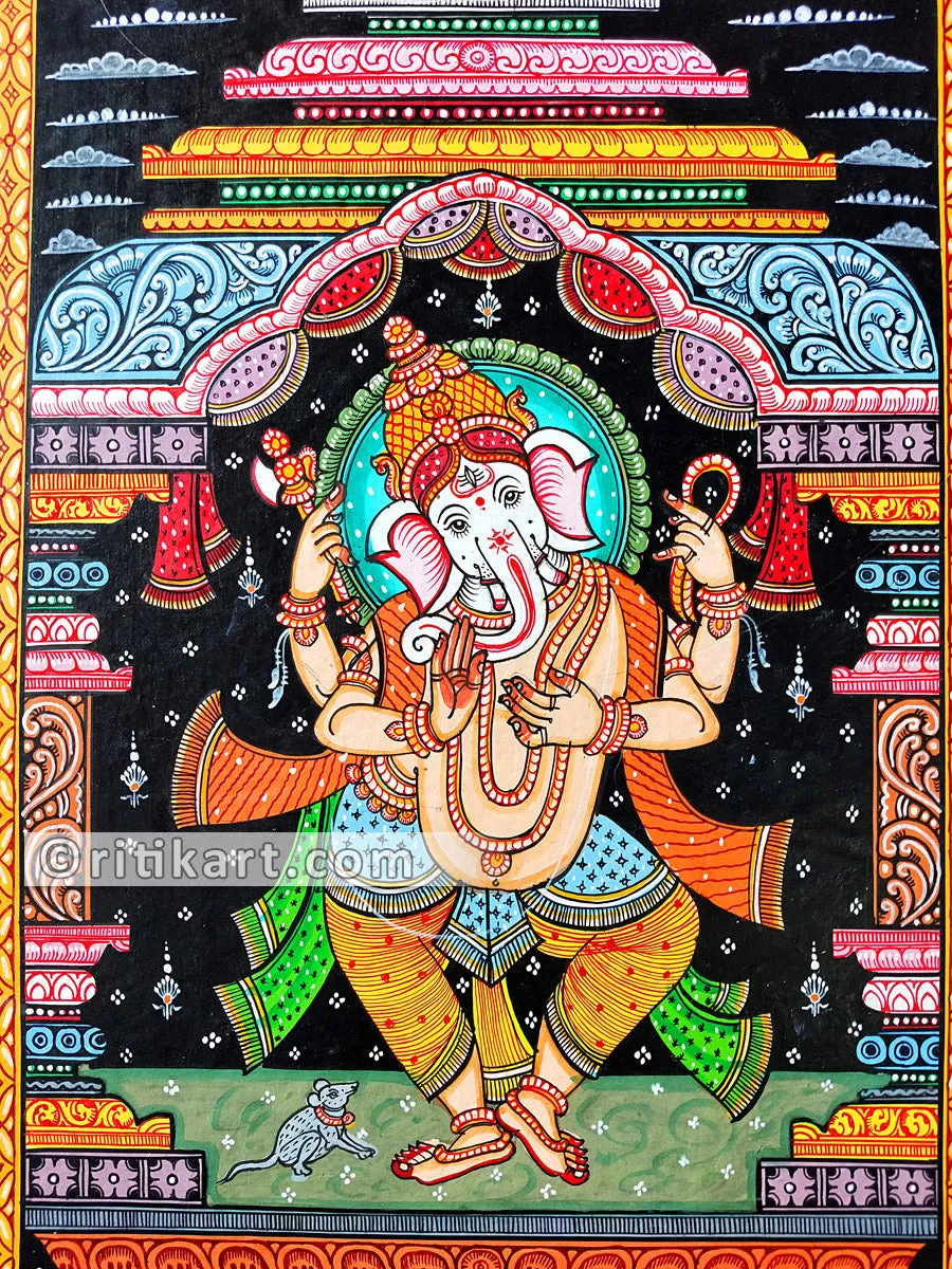 Lord Ganesh Dancing Posture Canvas Pattachitra