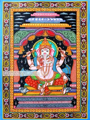 Lord Ganesh (Straight Sitting Posture) Canvas Pattachitra