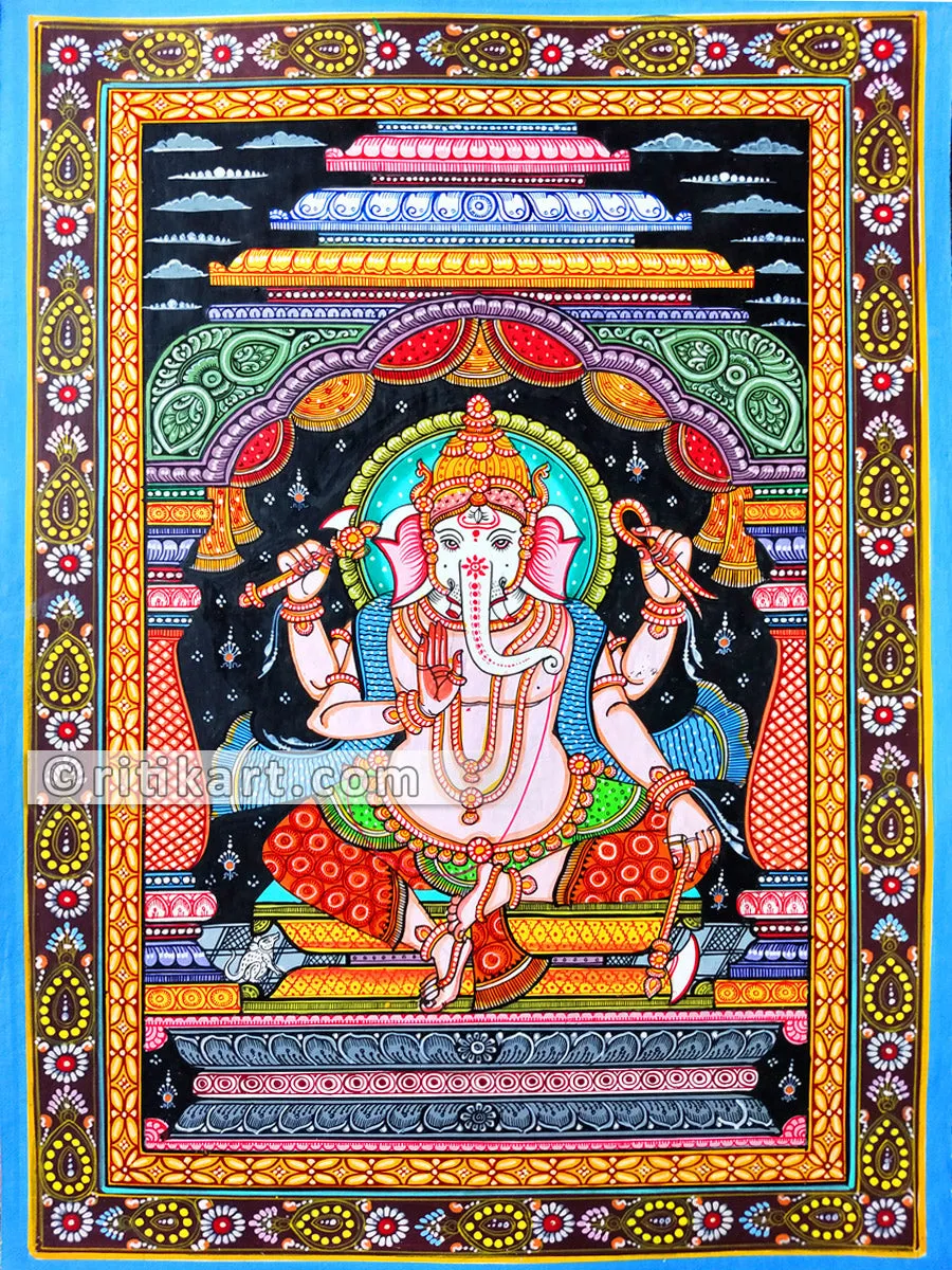 Lord Ganesh (Straight Sitting Posture) Canvas Pattachitra
