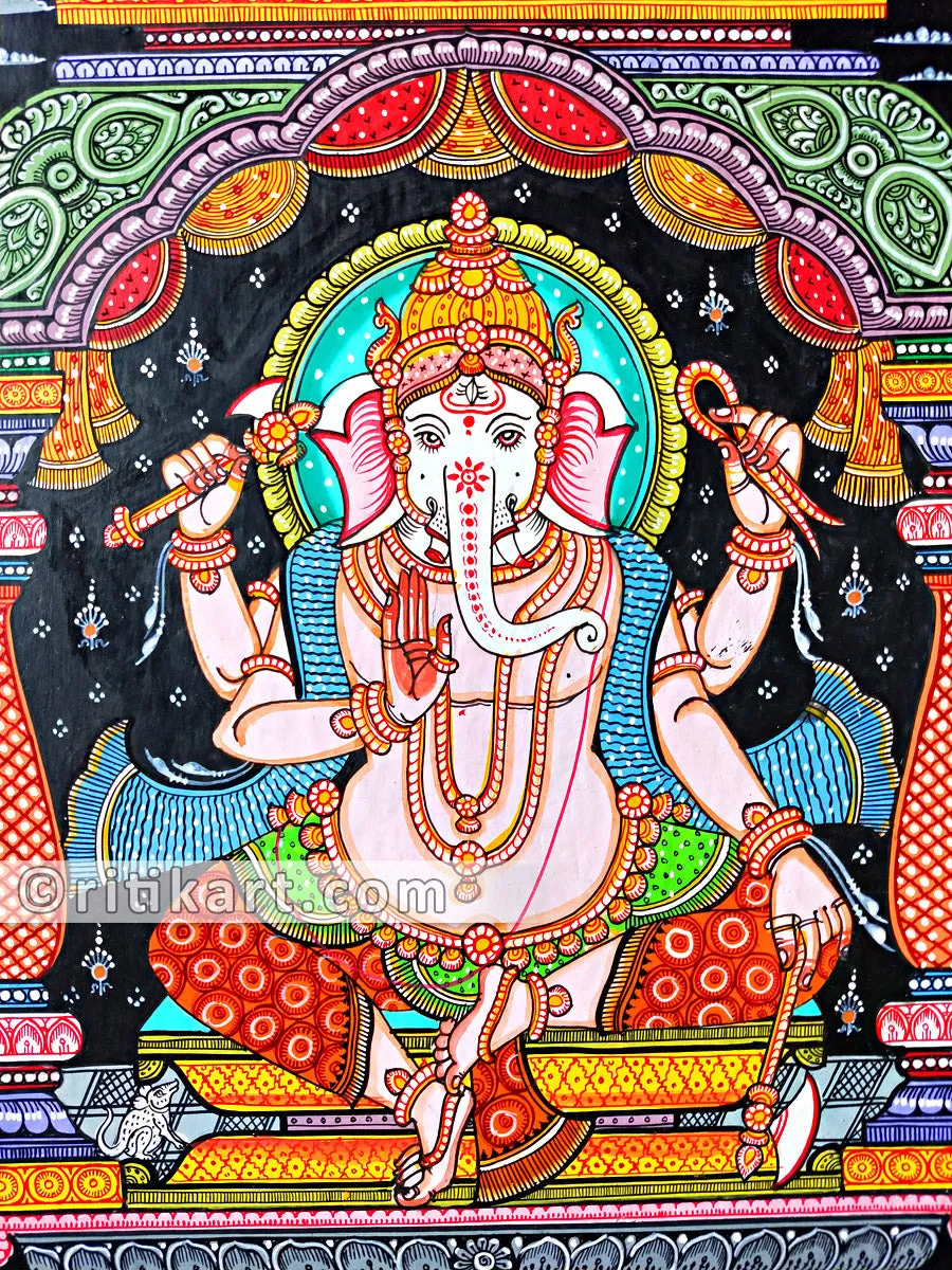 Lord Ganesh (Straight Sitting Posture) Canvas Pattachitra