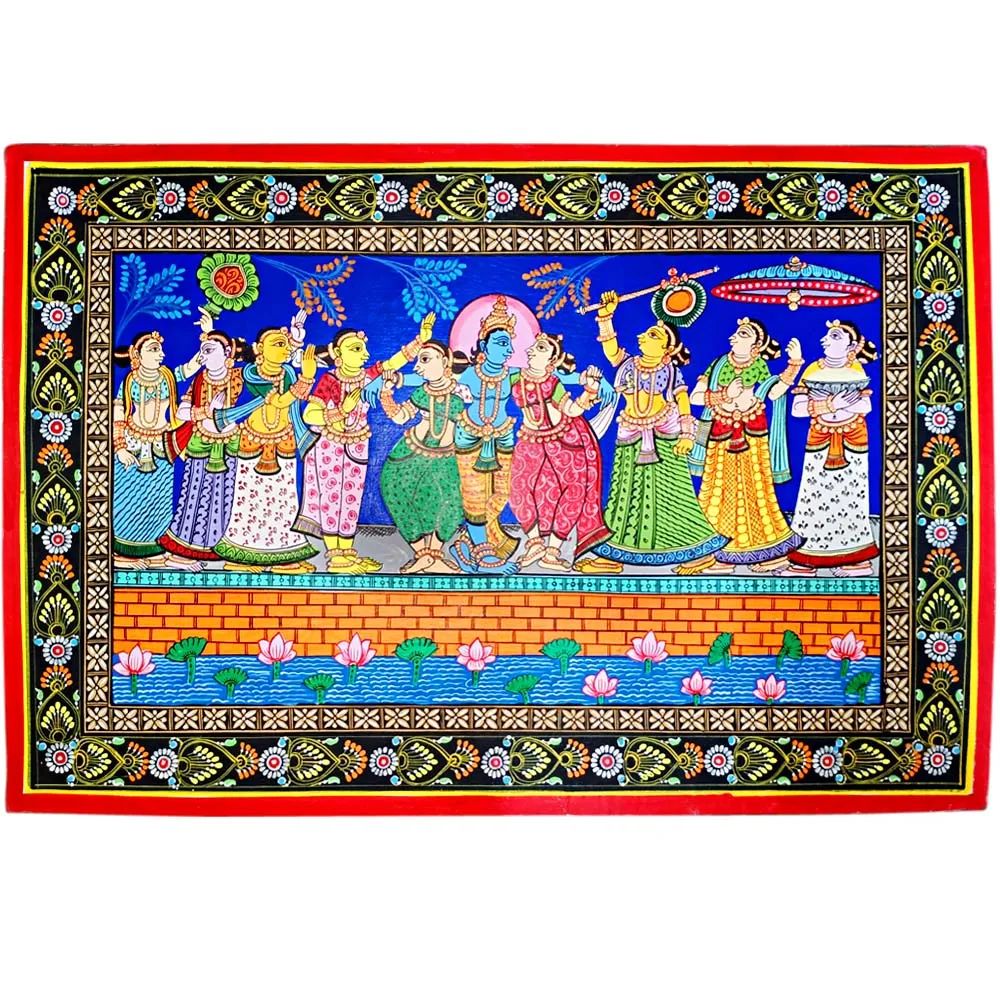 Lord Krishna Dance with Gopis Canvas Pattachitra