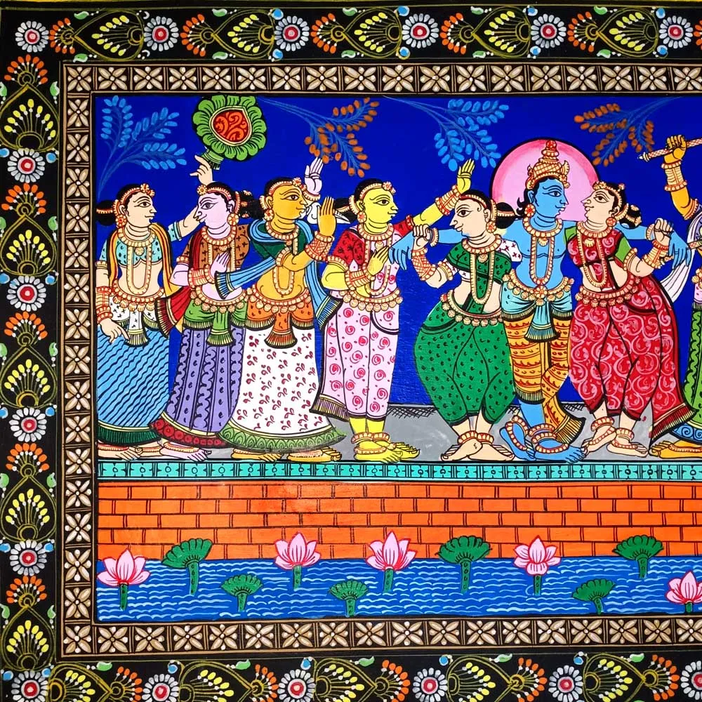 Lord Krishna Dance with Gopis Canvas Pattachitra
