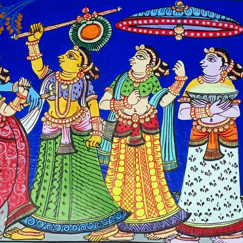 Lord Krishna Dance with Gopis Canvas Pattachitra