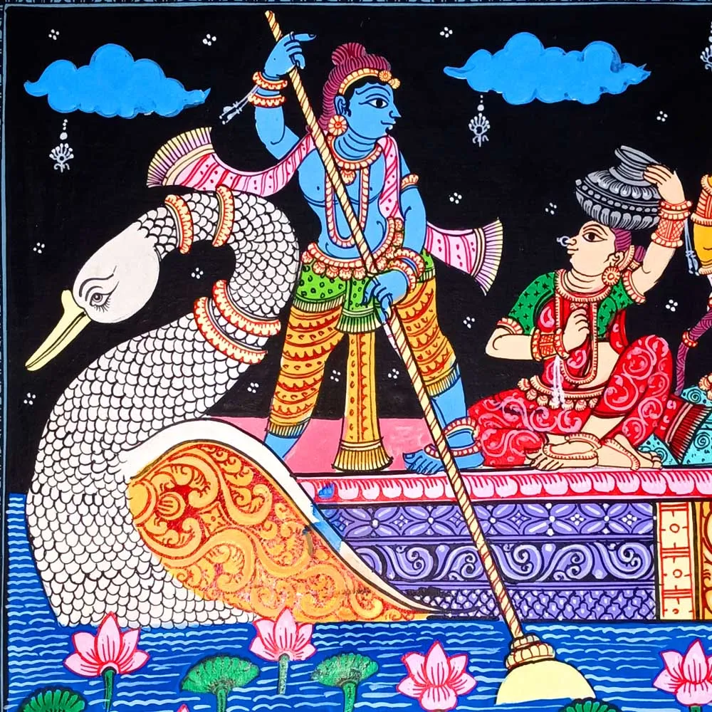 Lord Krishna Nauka Vihar Canvas Pattachitra Painting