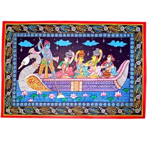 Lord Krishna Nauka Vihar Canvas Pattachitra Painting