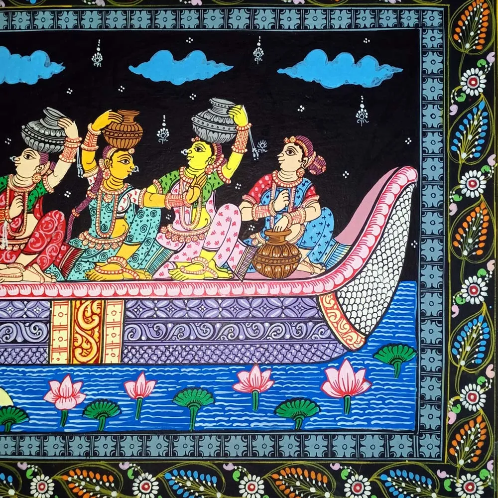 Lord Krishna Nauka Vihar Canvas Pattachitra Painting