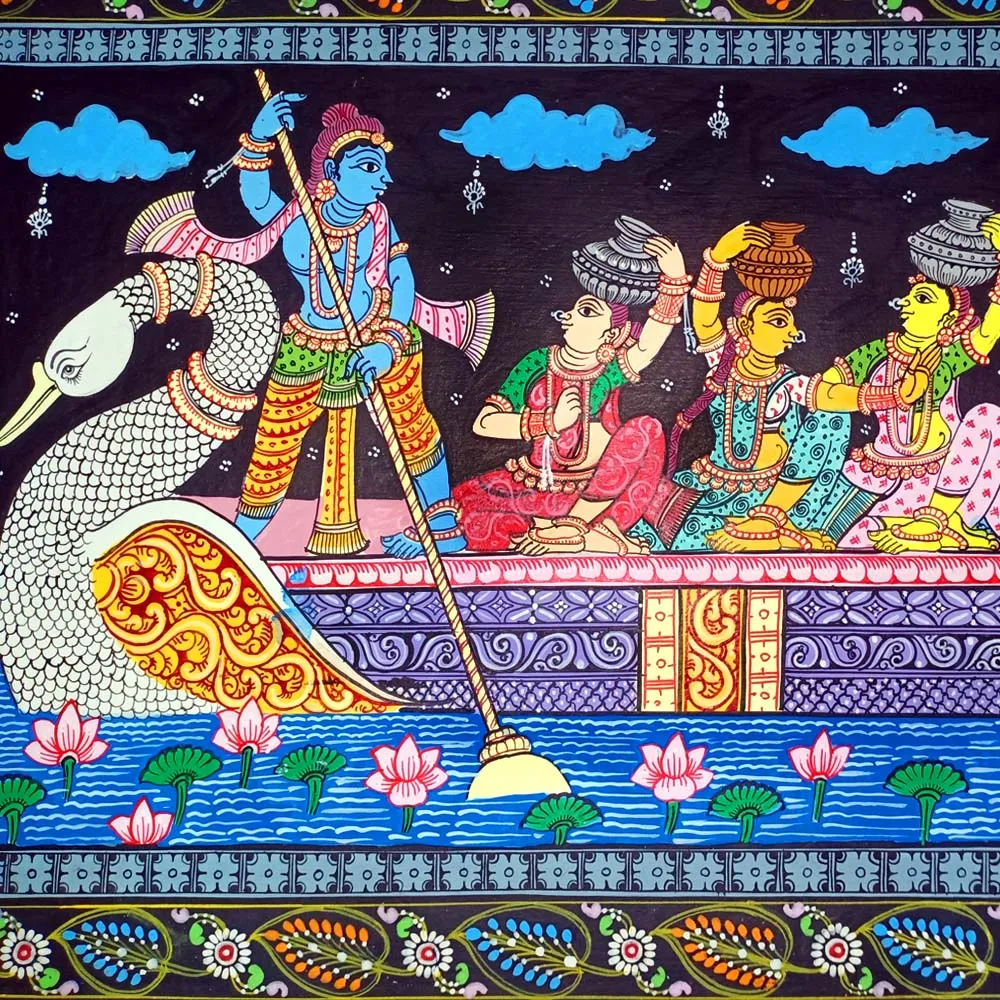 Lord Krishna Nauka Vihar Canvas Pattachitra Painting