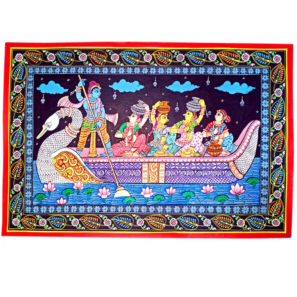 Lord Krishna Nauka Vihar Canvas Pattachitra Painting