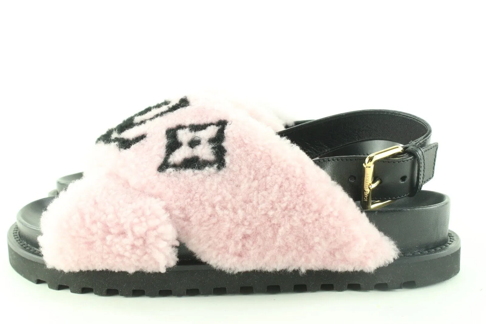 Louis Vuitton Size 39 Monogram Pink Shearling Paseo Sandals 3LV419C