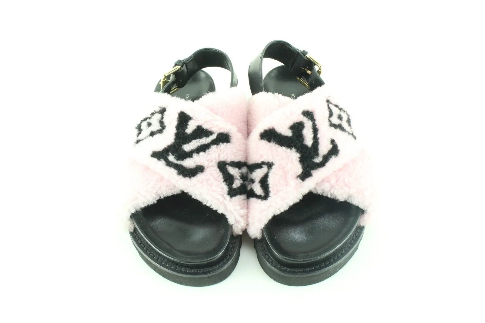 Louis Vuitton Size 39 Monogram Pink Shearling Paseo Sandals 3LV419C