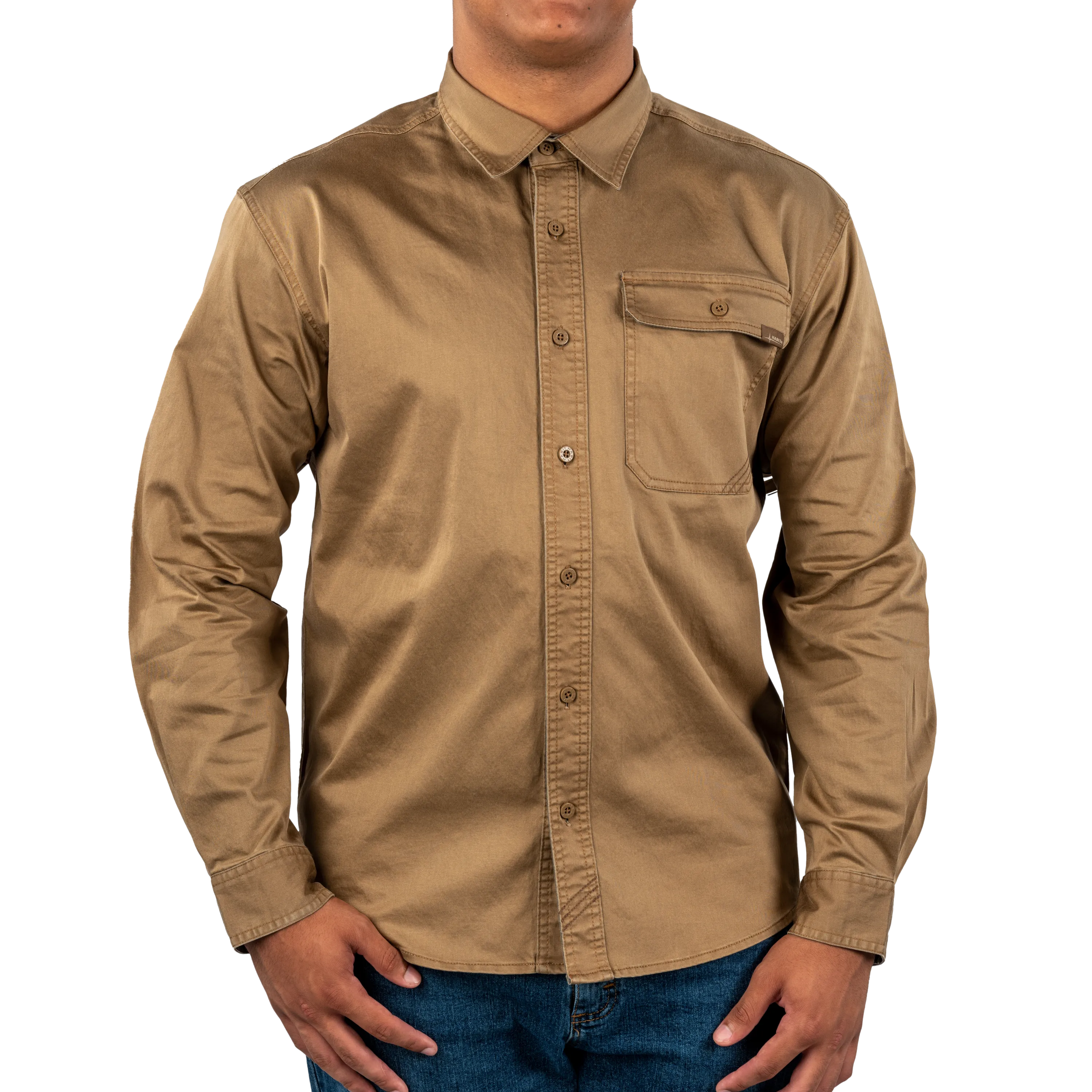 Men's Garment Washed Woven Button Up Shirt