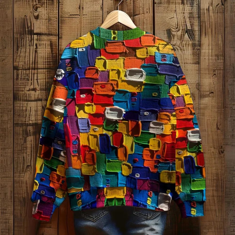 Men's Paint Stacking Splicing Art Print Raglan Sweatshirt 2410000953