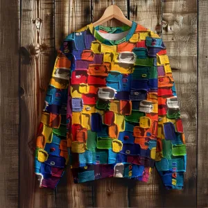 Men's Paint Stacking Splicing Art Print Raglan Sweatshirt 2410000953