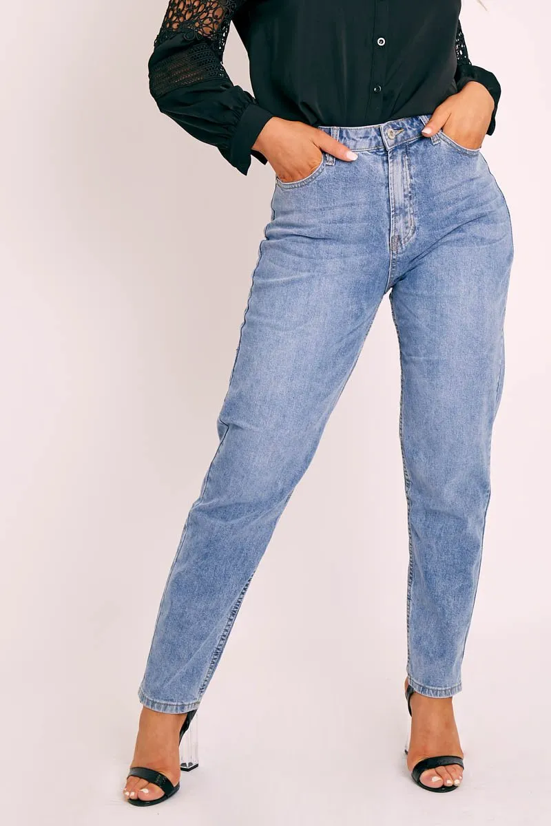 Mid Wash Blue Mom Fit Jeans - Parisa
