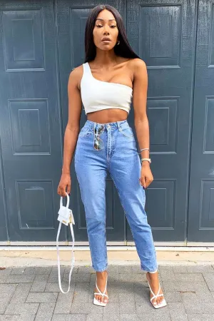 Mid Wash Blue Mom Fit Jeans - Parisa
