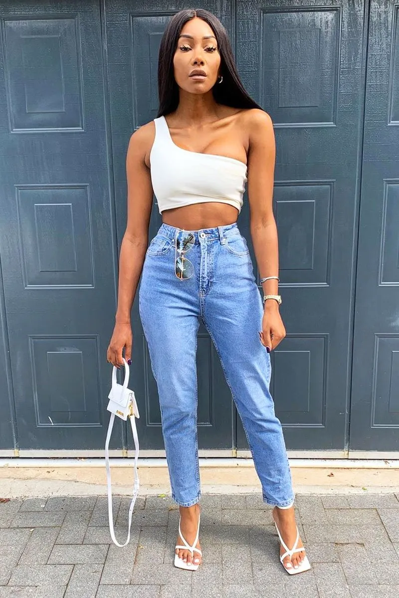 Mid Wash Blue Mom Fit Jeans - Parisa