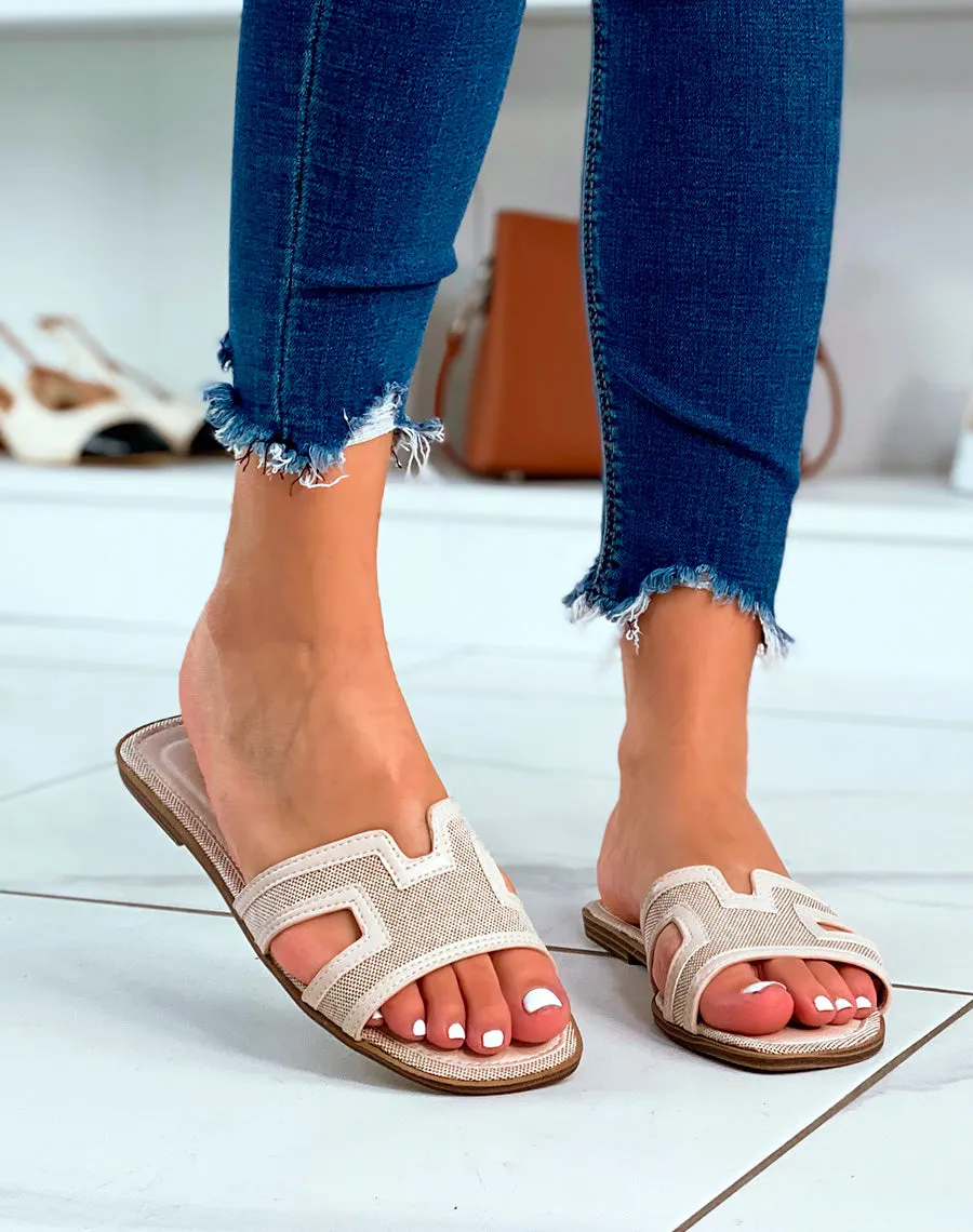 MULES BEIGES BI-MATIÈRE ET FORME EN H