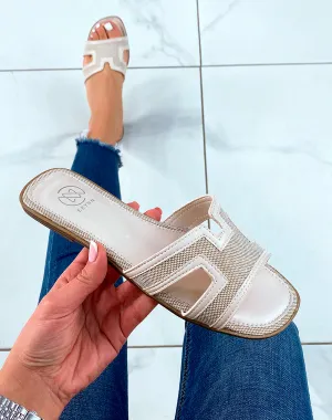 MULES BEIGES BI-MATIÈRE ET FORME EN H