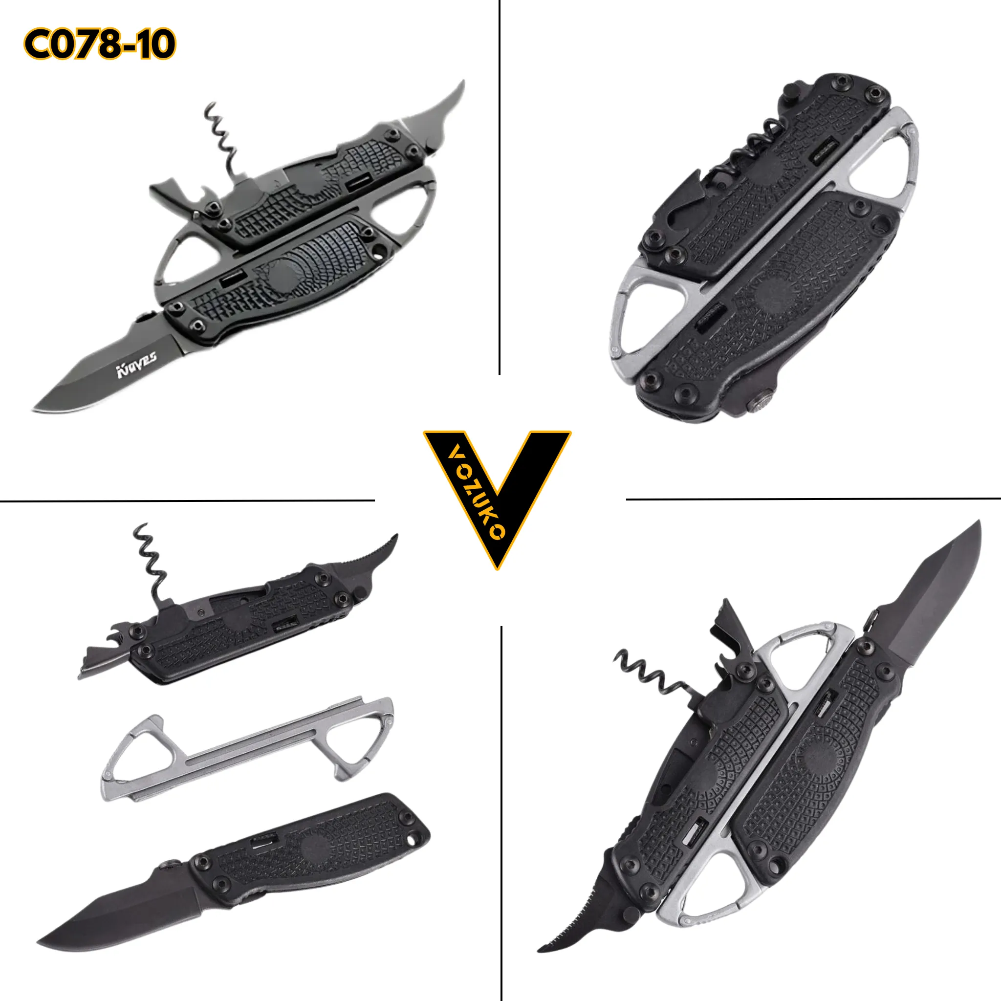 Multi-tool Knife Outdoor Camping Survival Detachable Multi-Purpose Small Folding Pocket Knife with Corkscrew, Bottle Opener, and Keychain