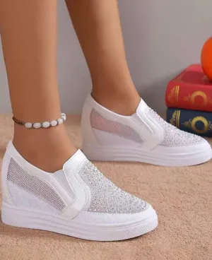 New Breathable Mesh Sequins Decor Internal Heightening Shoes White Sz 5