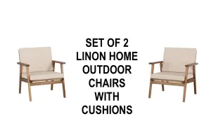New in box! Linon Home Outdoor Teak Finish Acacia Wood Chair Set in Natural! Includes 2 chairs with Fade Resistant Performance Fabric Cushions! Retails $599 
