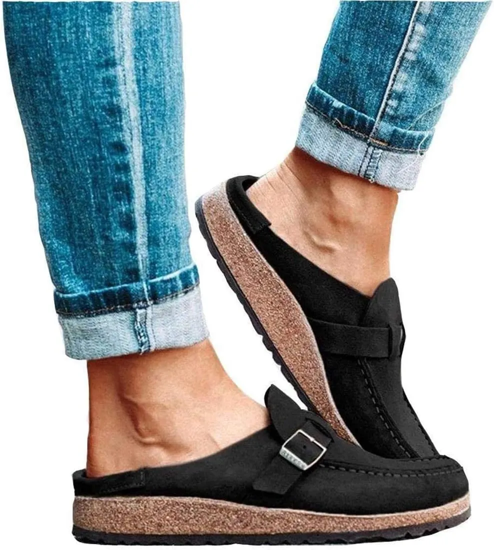 NEW Lightweight Women's Fashion Sandals Casual Comfy Clogs Platform Suede Slip On Sandals, Black, Sz 8