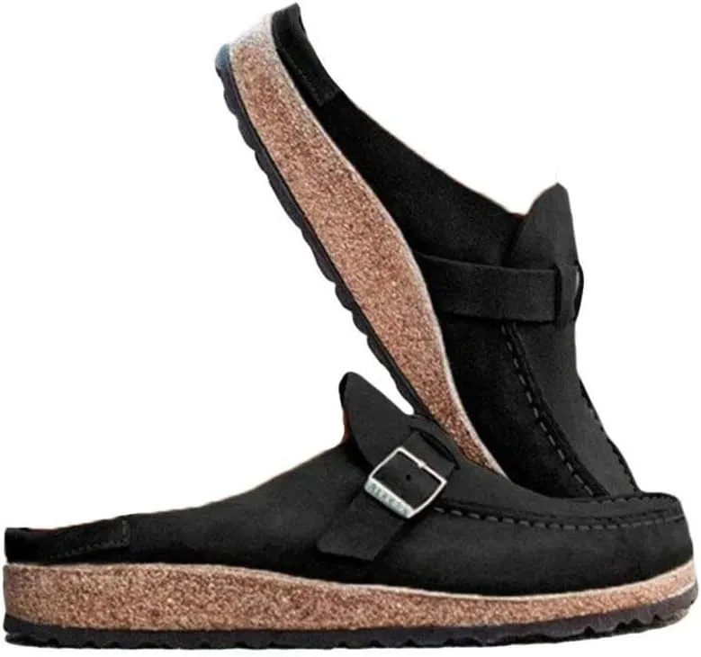 NEW Lightweight Women's Fashion Sandals Casual Comfy Clogs Platform Suede Slip On Sandals, Black, Sz 8