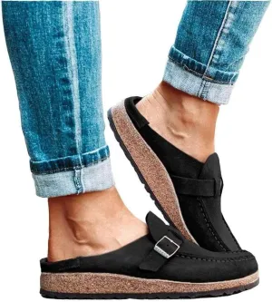 NEW Lightweight Women's Fashion Sandals Casual Comfy Clogs Platform Suede Slip On Sandals, Black, Sz 8