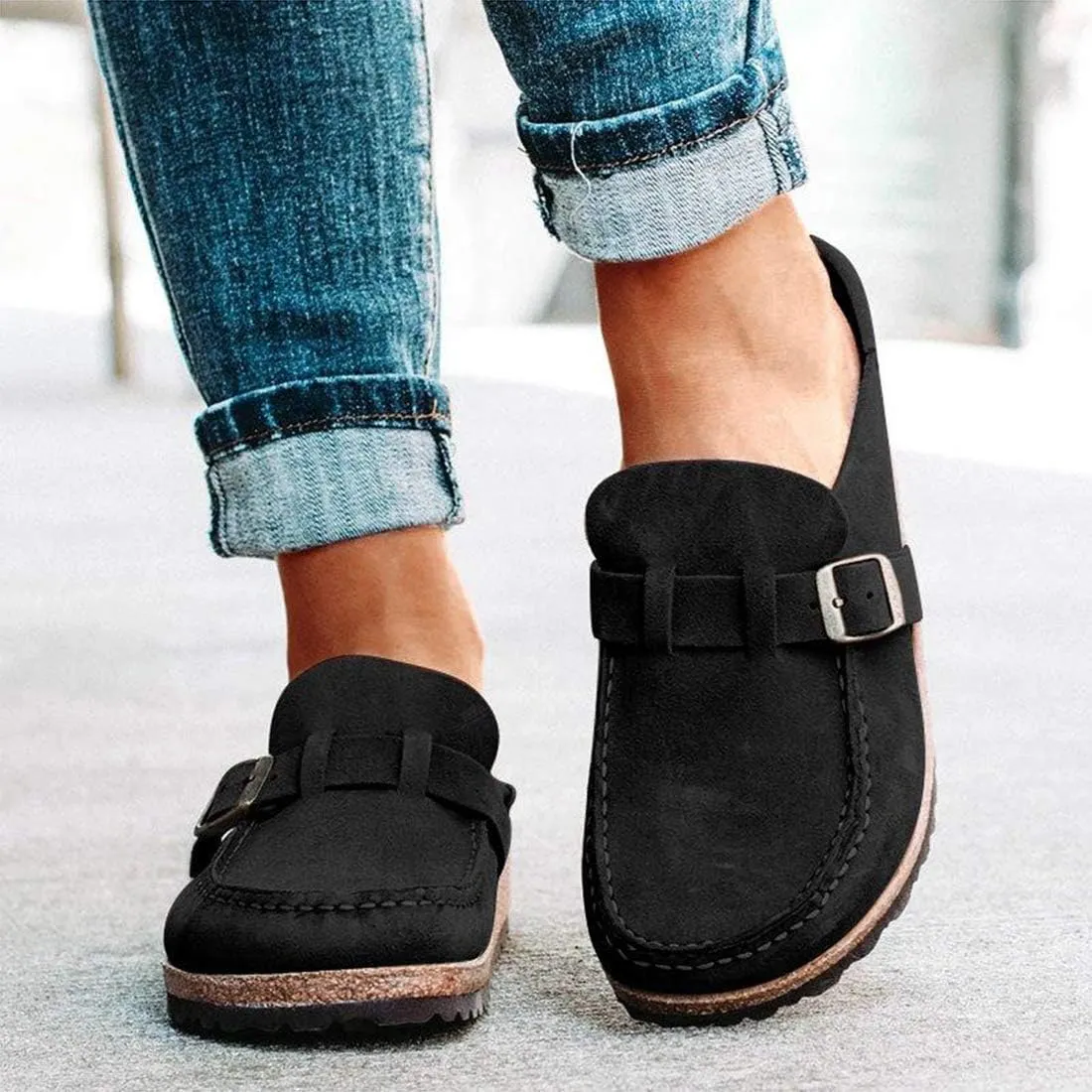 NEW Lightweight Women's Fashion Sandals Casual Comfy Clogs Platform Suede Slip On Sandals, Black, Sz 8