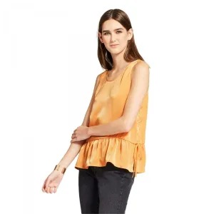 NWT Mossimo Women's Ruched Peplum Tank Top Blouse Shirt Orange X-Small