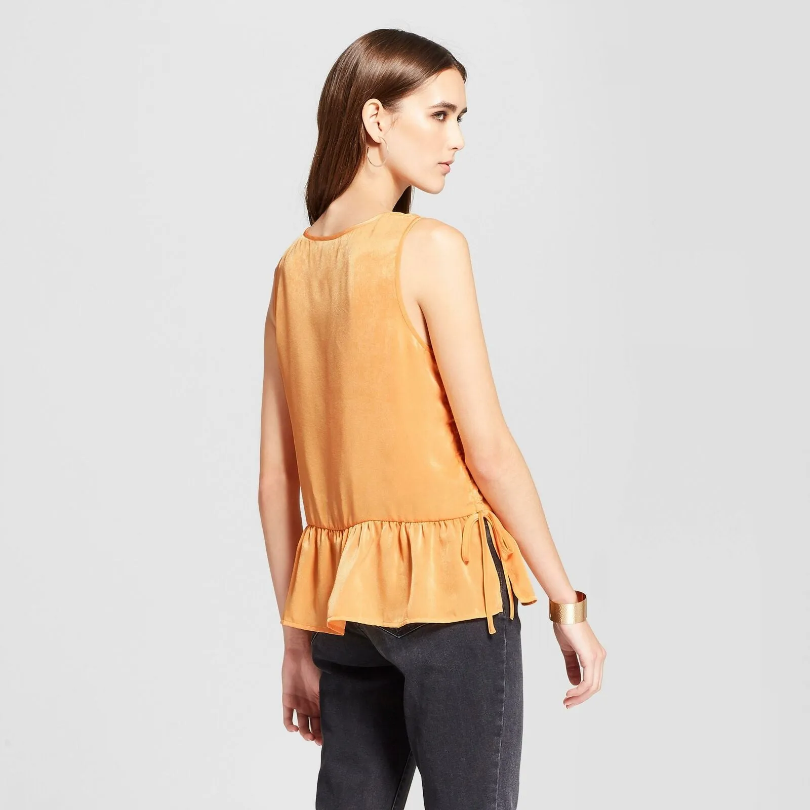 NWT Mossimo Women's Ruched Peplum Tank Top Blouse Shirt Orange X-Small