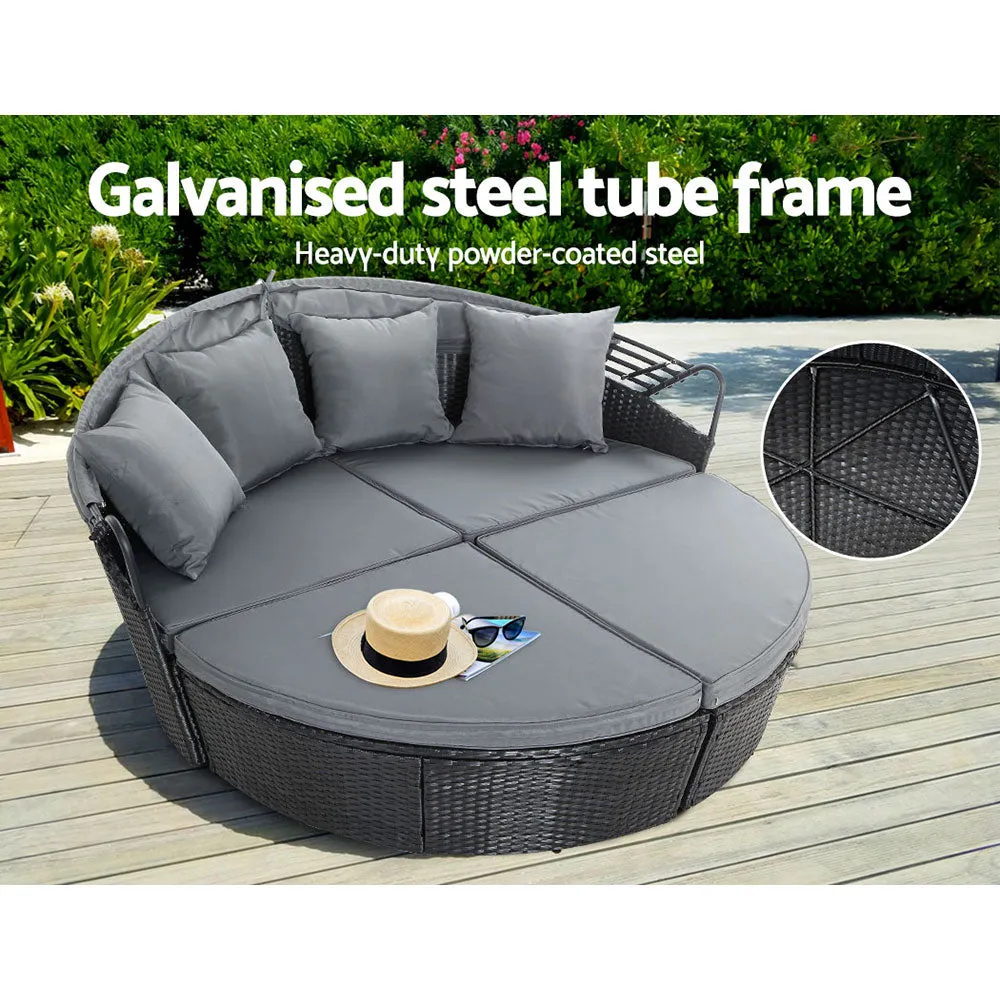 Ophelia - Sun Lounge Wicker Lounger Day Bed Outdoor Black