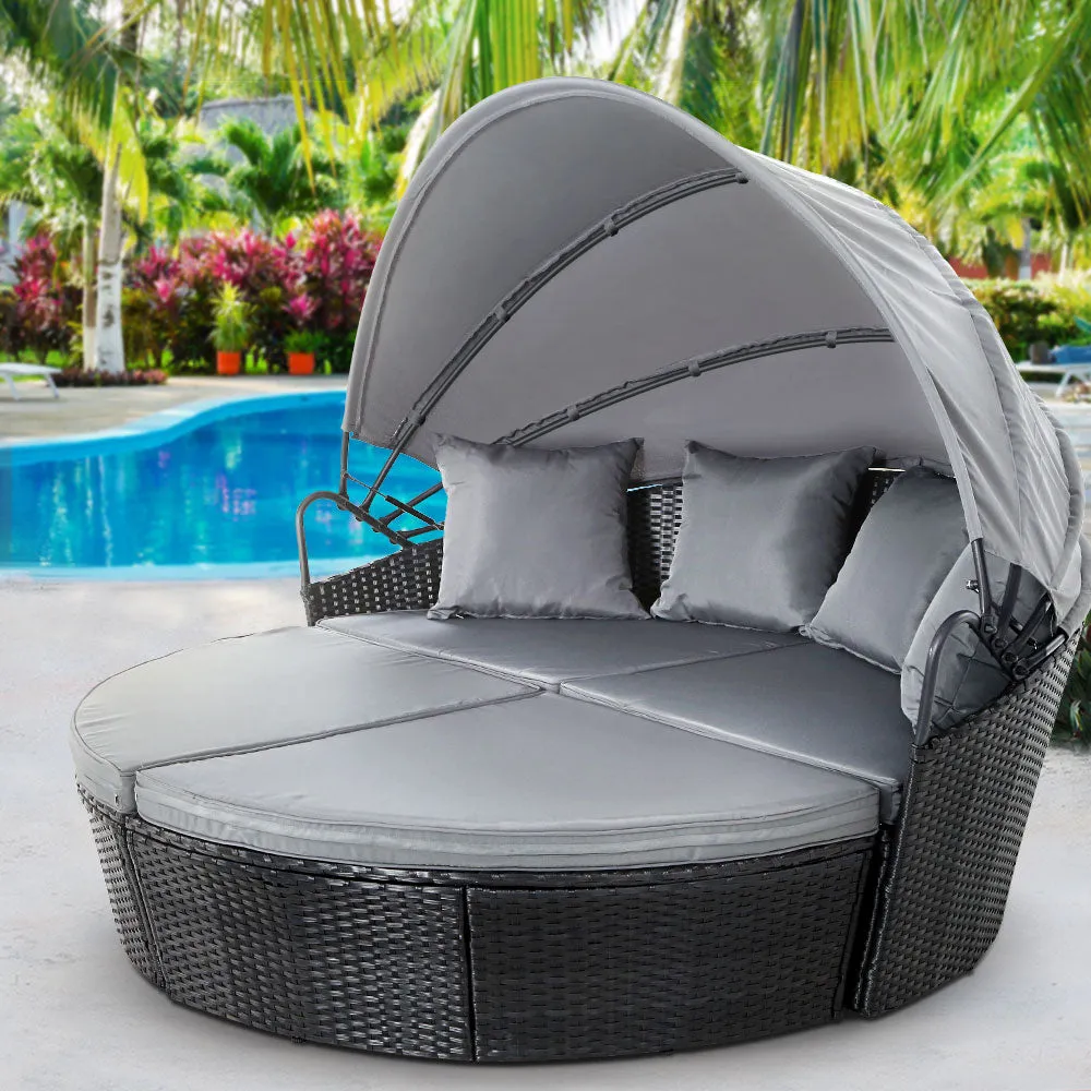 Ophelia - Sun Lounge Wicker Lounger Day Bed Outdoor Black