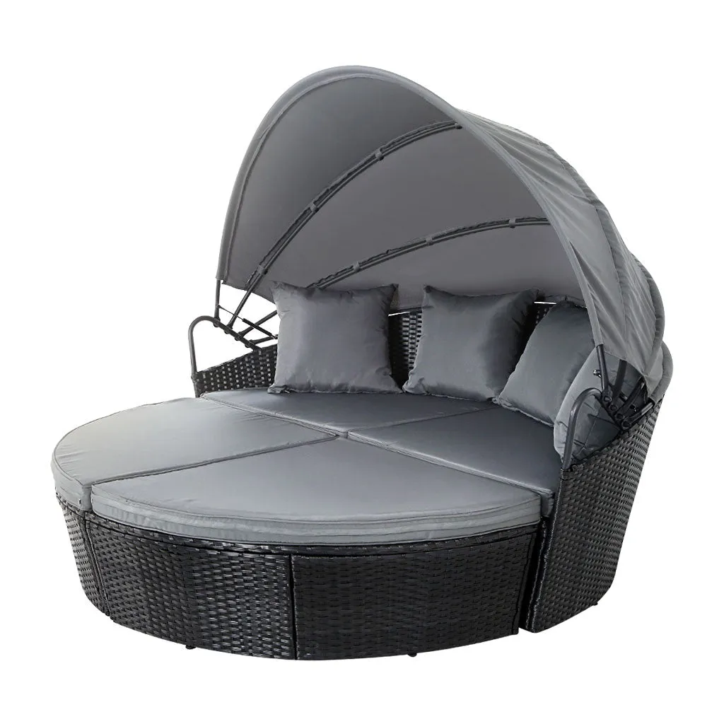 Ophelia - Sun Lounge Wicker Lounger Day Bed Outdoor Black