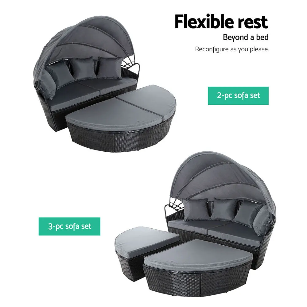 Ophelia - Sun Lounge Wicker Lounger Day Bed Outdoor Black