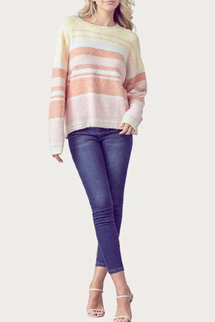 OVERSIZED STRIPED RIBBED-KNIT SWEATER