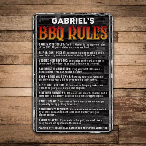 Personalized BBQ Rules Metal Sign | Custom Grill Master Gift | 3 Sizes | Durable Aluminum Outdoor Decor