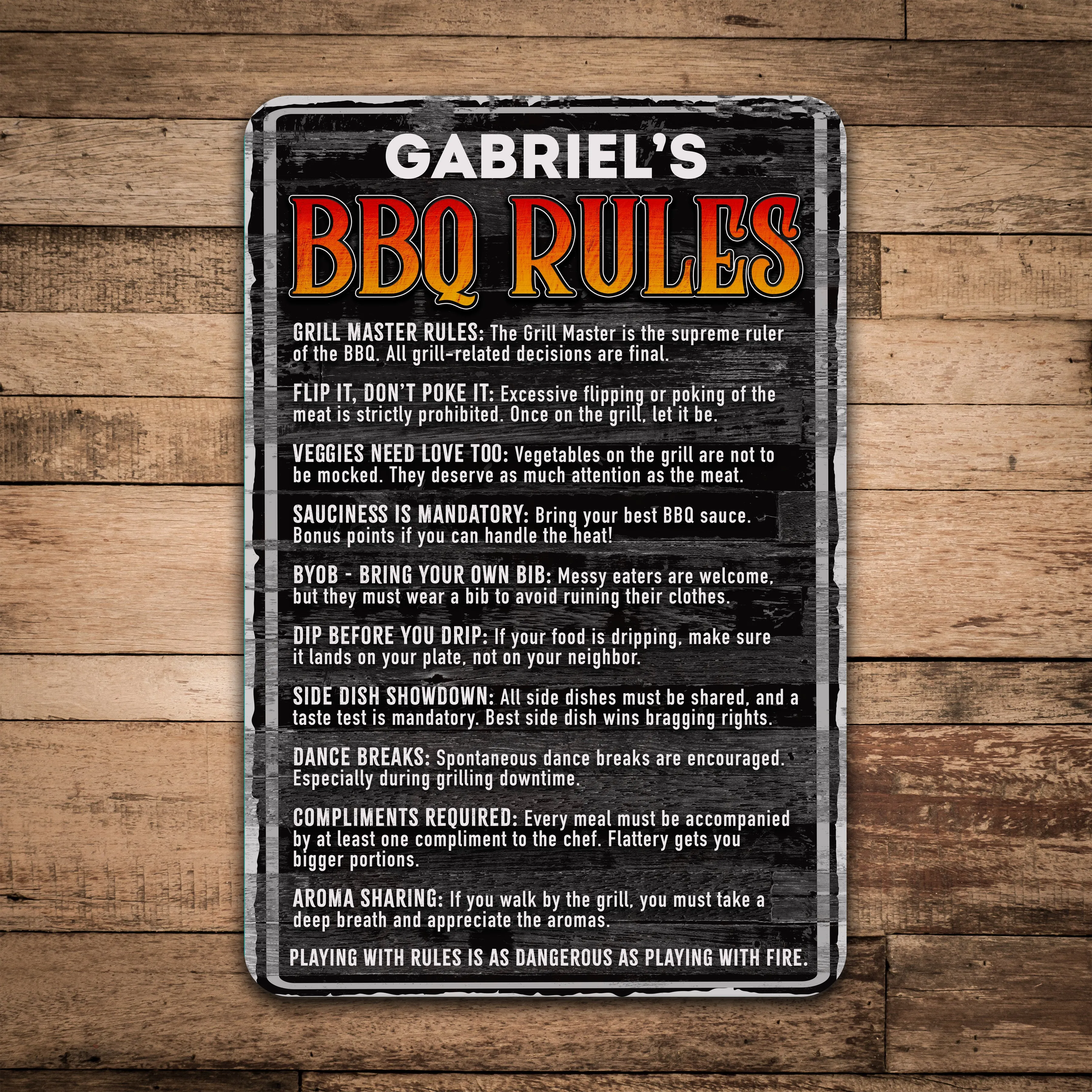 Personalized BBQ Rules Metal Sign | Custom Grill Master Gift | 3 Sizes | Durable Aluminum Outdoor Decor