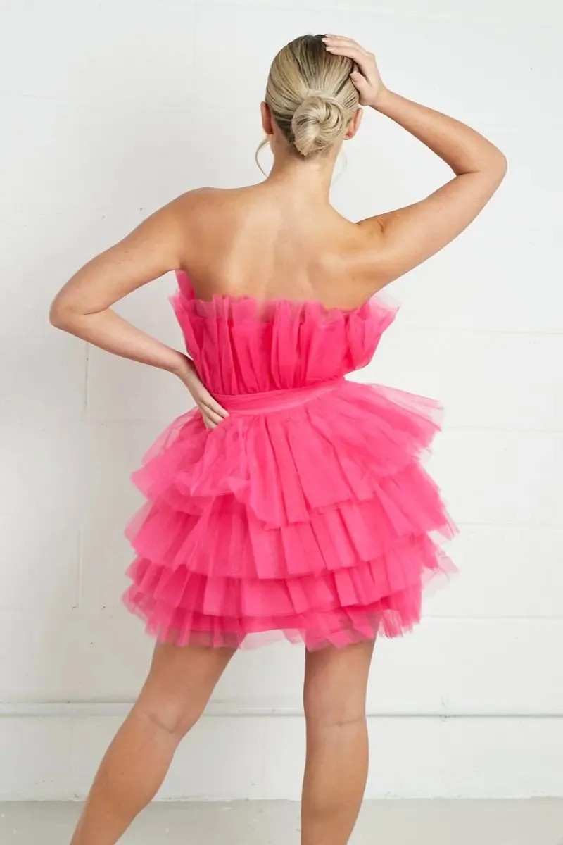 Pink Chiffon Frill Tiered Dress