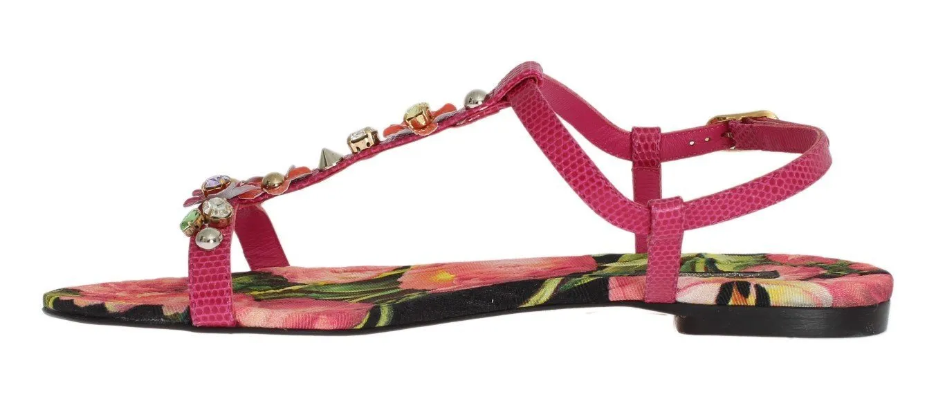 Pink Lizard Crystal Floral Sandals